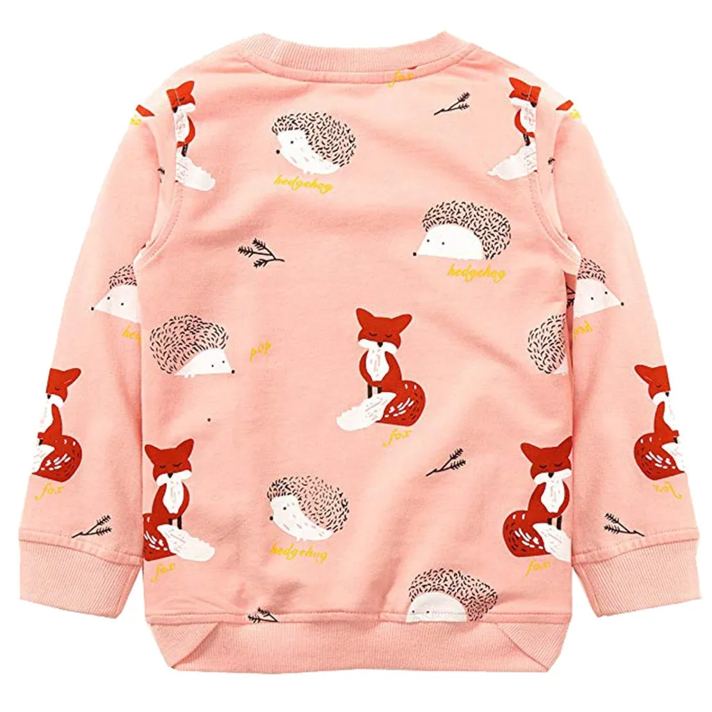 Fashionable Leisure Cotton Pullover With Cartoon Fox/Butterfly Print For Boys/Girls