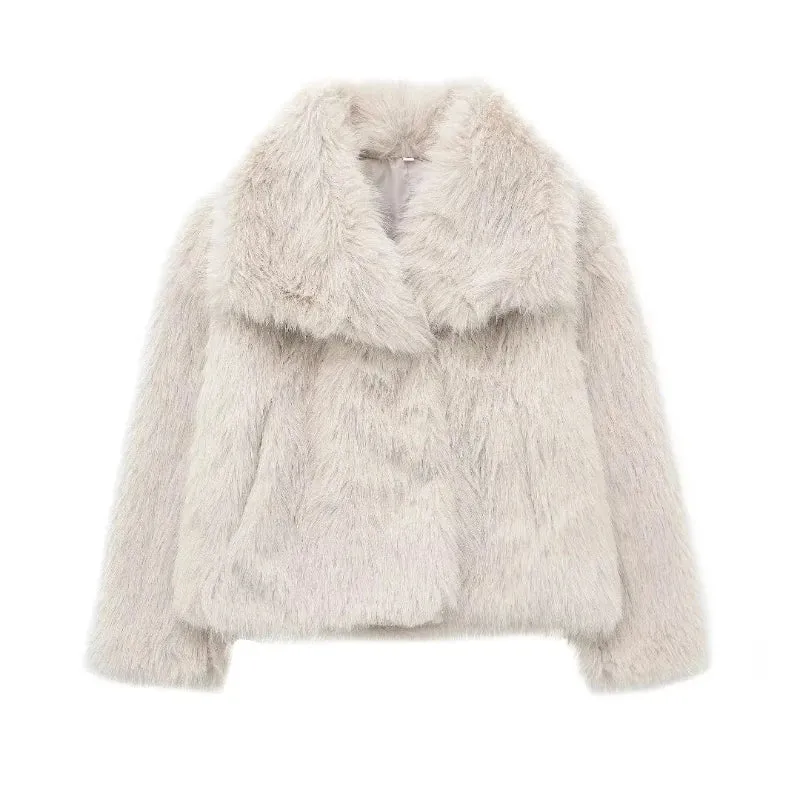 Faux Cropped Jacket Autumn Winter New Lapel Long Sleeve Thick Warm Coat