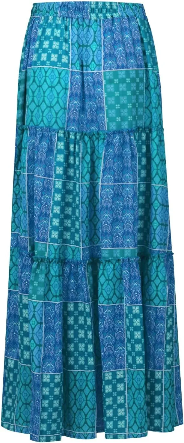 Floral Maxi Skirt with Pockets for Women 2025 Boho Flowy Drawstring Long Skirt Casual Tiered High Waisted Skirts