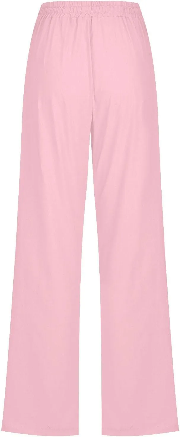 Flowy Pants for Women Elastic Waist Wide Leg Trousers Lightweight Linen Blend Casual Spring and Summer Beachwear