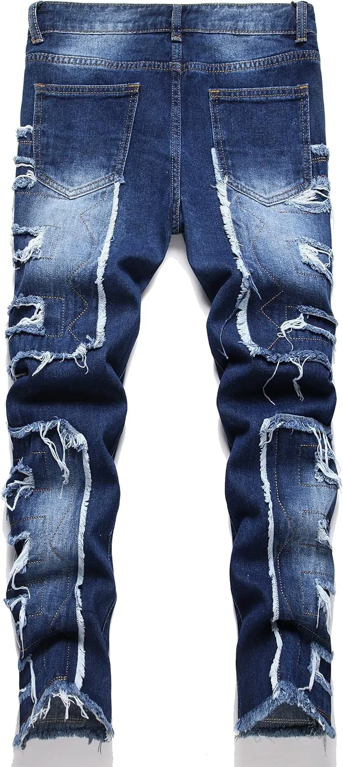 FREDD MARSHALL Boy's Skinny Fit Ripped Destroyed Distressed Fashion Kids Denim Jeans Pants
