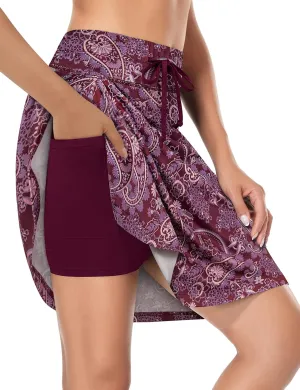 Fulbelle Tennis Skirts for Women with 3 Pockets Drawstring Waist Athletic Running Golf Skorts