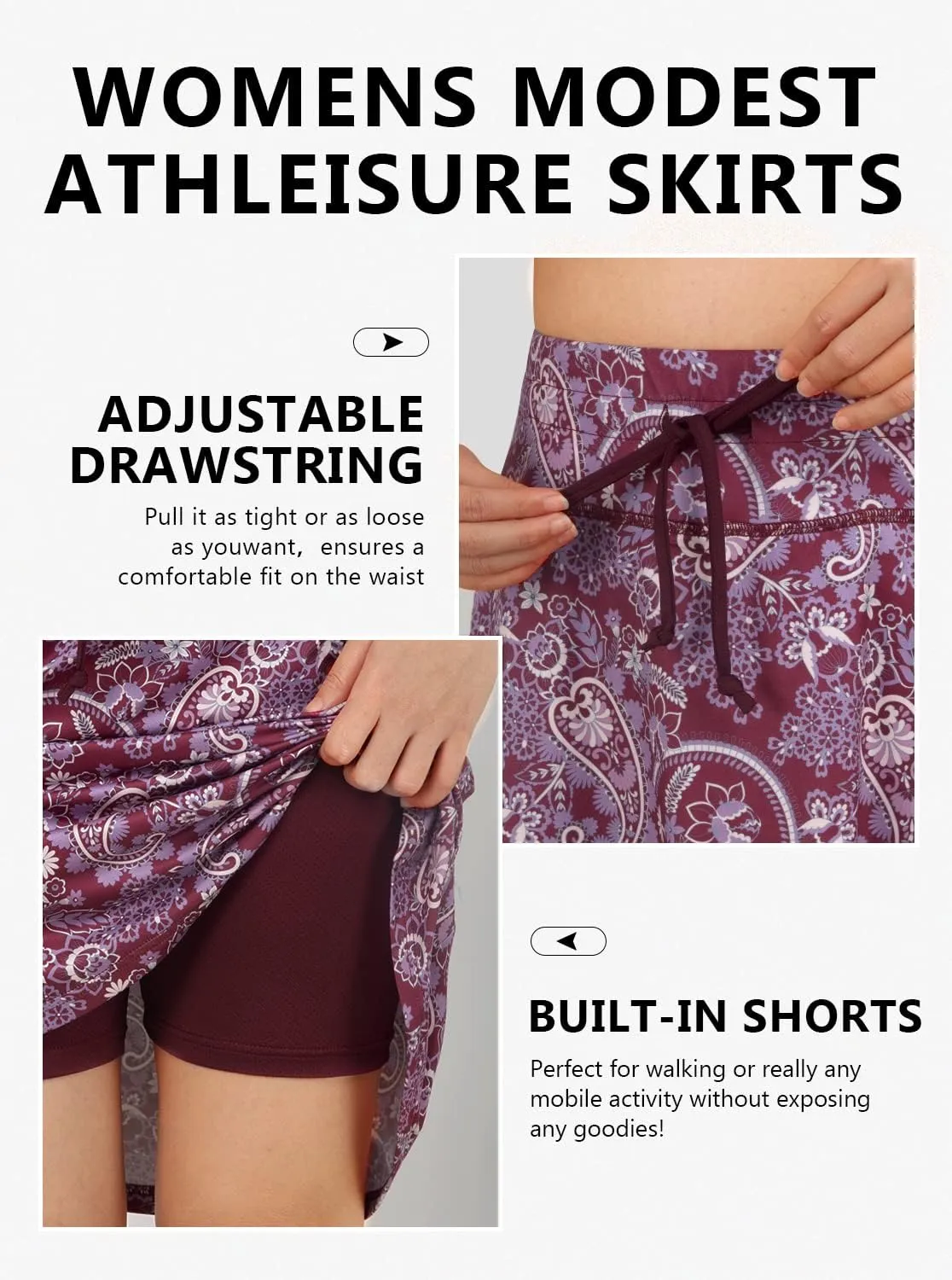 Fulbelle Tennis Skirts for Women with 3 Pockets Drawstring Waist Athletic Running Golf Skorts