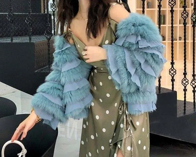 Genuine Fox Fur Coats O-Neck Coat