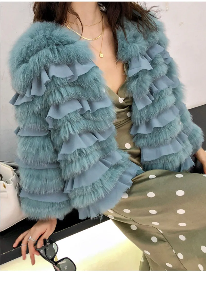 Genuine Fox Fur Coats O-Neck Coat