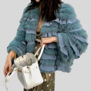 Genuine Fox Fur Coats O-Neck Coat
