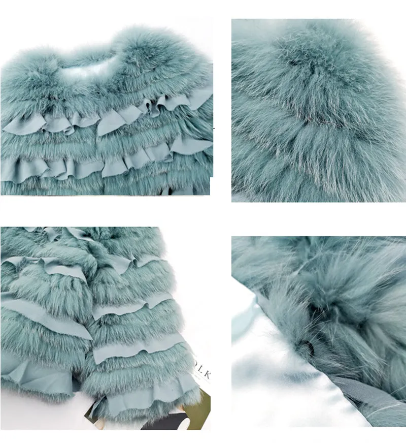 Genuine Fox Fur Coats O-Neck Coat
