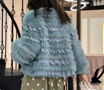Genuine Fox Fur Coats O-Neck Coat