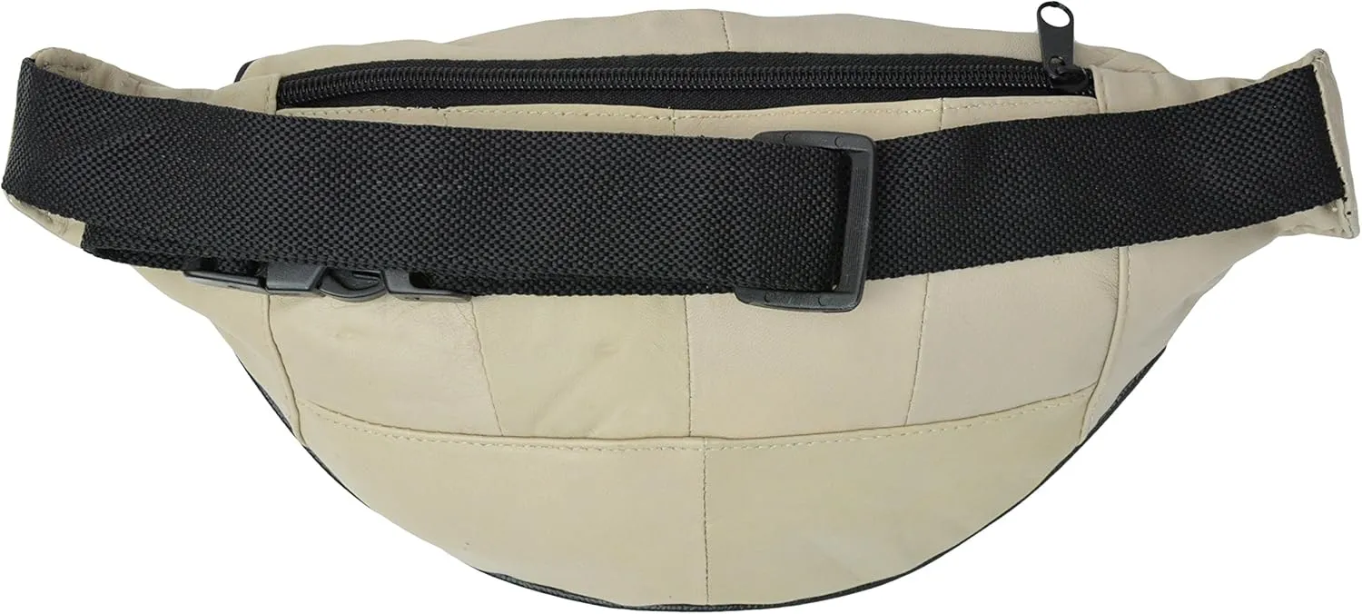 Genuine Leather Fanny Pack Pouch Waist Bag Slim Design (Beige)