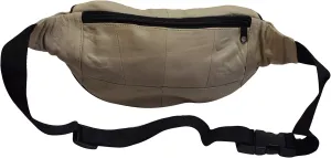 Genuine Leather Fanny Pack Pouch Waist Bag Slim Design (Beige)