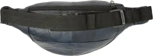 Genuine Leather Fanny Pack Pouch Waist Bag Slim Design (Navy Blue)