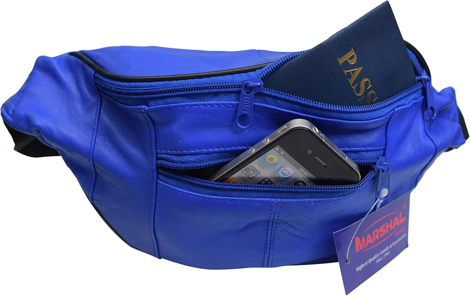 Genuine Leather Fanny Pack Pouch Waist Bag Slim Design (Royal Blue)