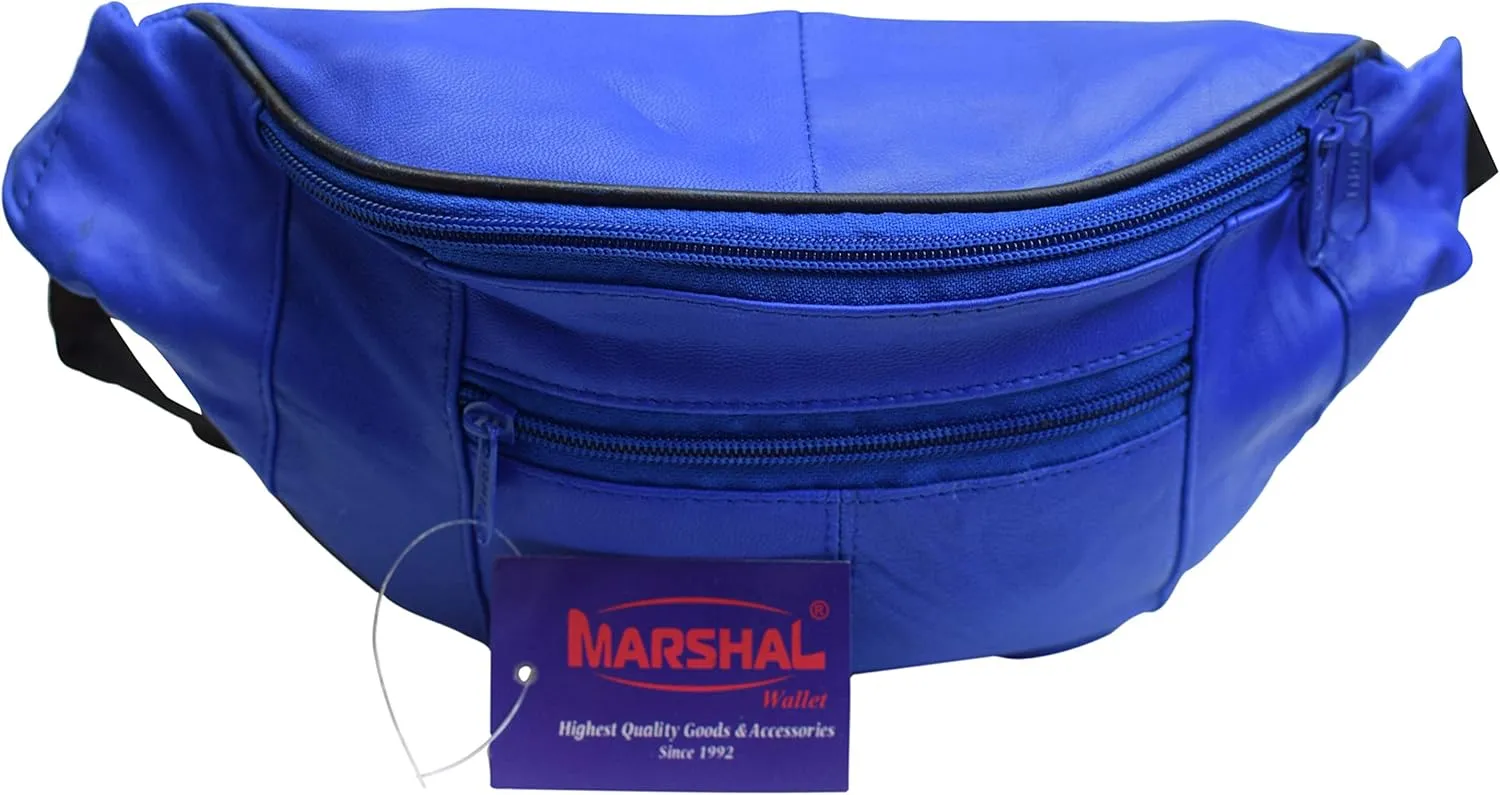 Genuine Leather Fanny Pack Pouch Waist Bag Slim Design (Royal Blue)