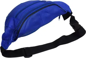 Genuine Leather Fanny Pack Pouch Waist Bag Slim Design (Royal Blue)