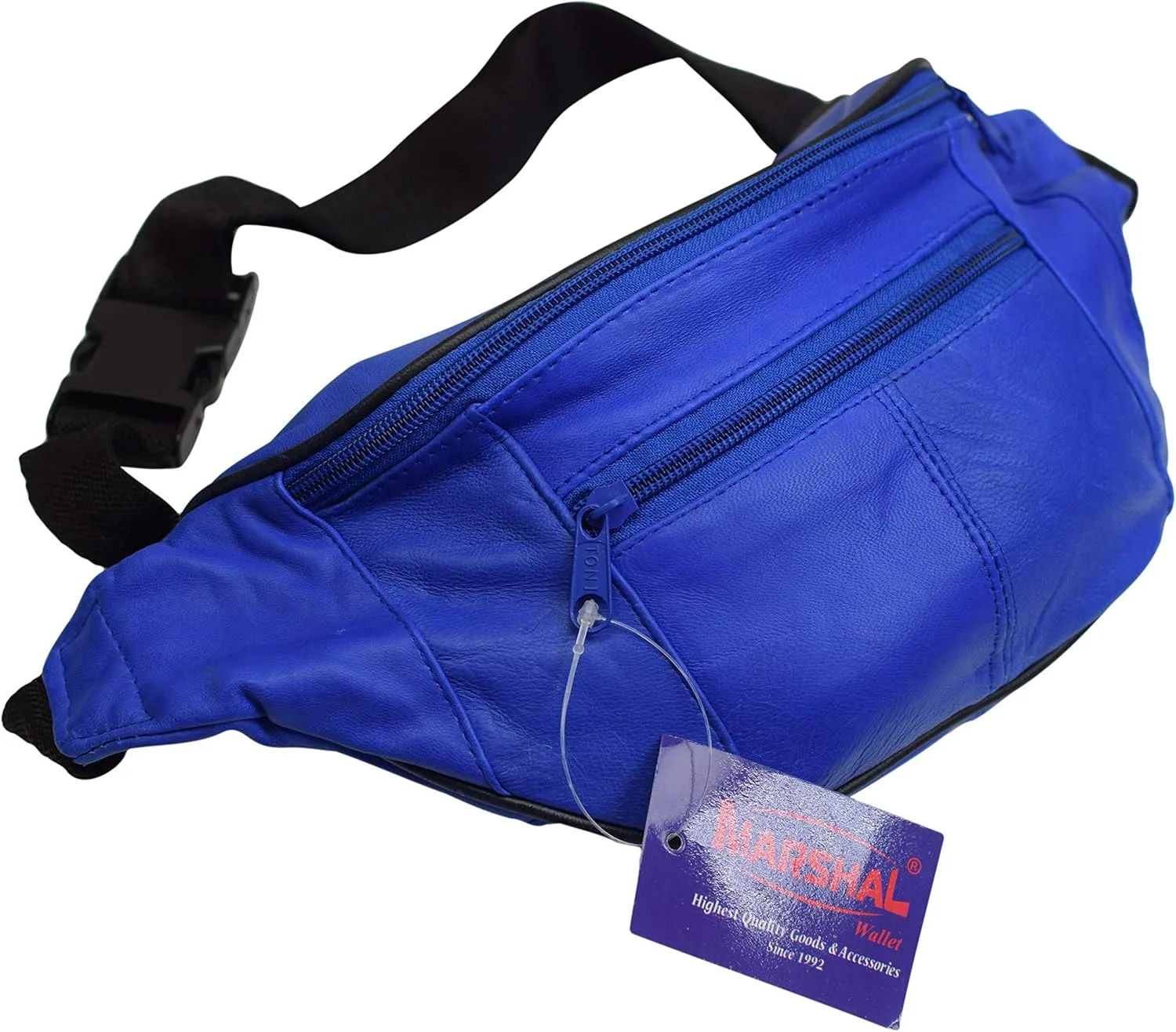Genuine Leather Fanny Pack Pouch Waist Bag Slim Design (Royal Blue)