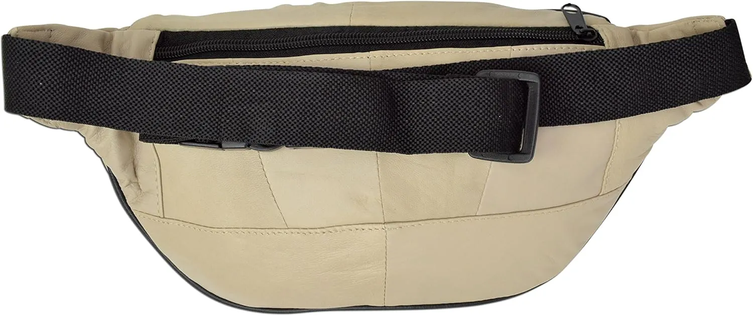 Genuine Leather Waist Fanny Pack Belt Bag Pouch Travel Hip Purse Men Women (Beige)