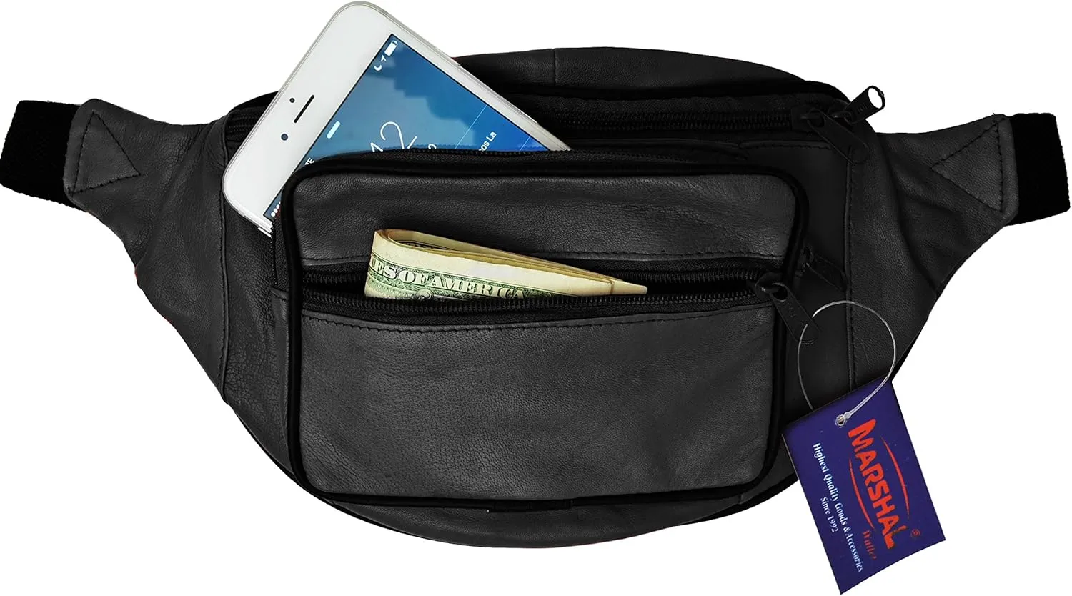 Genuine Leather Waist Fanny Pack Belt Bag Pouch Travel Hip Purse Men Women Black)