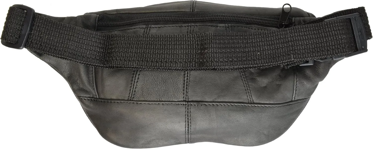 Genuine Leather Waist Fanny Pack Belt Bag Pouch Travel Hip Purse Men Women Black)