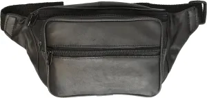 Genuine Leather Waist Fanny Pack Belt Bag Pouch Travel Hip Purse Men Women Black)