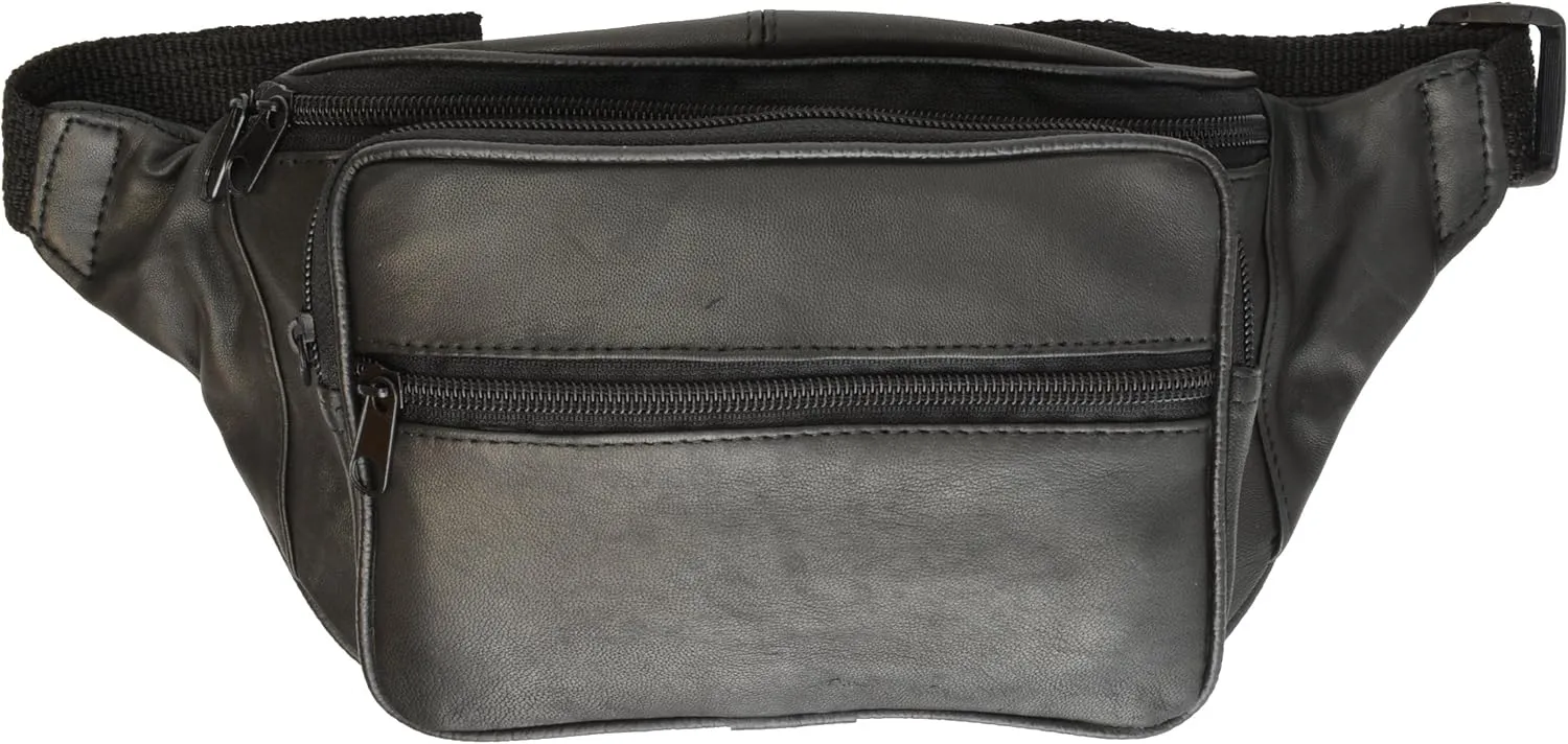 Genuine Leather Waist Fanny Pack Belt Bag Pouch Travel Hip Purse Men Women Black)