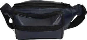 Genuine Leather Waist Fanny Pack Belt Bag Pouch Travel Hip Purse Men Women (Navy Blue)