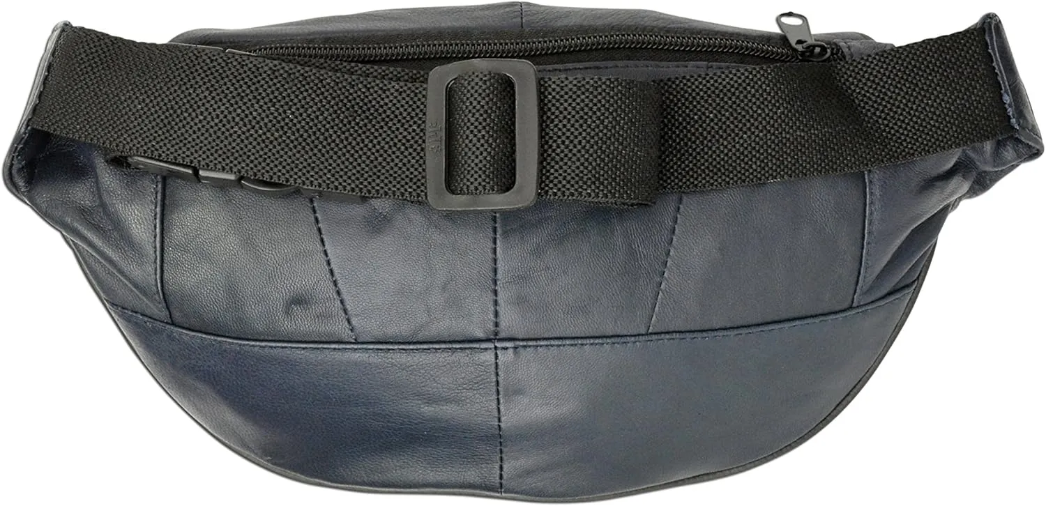 Genuine Leather Waist Fanny Pack Belt Bag Pouch Travel Hip Purse Men Women (Navy Blue)
