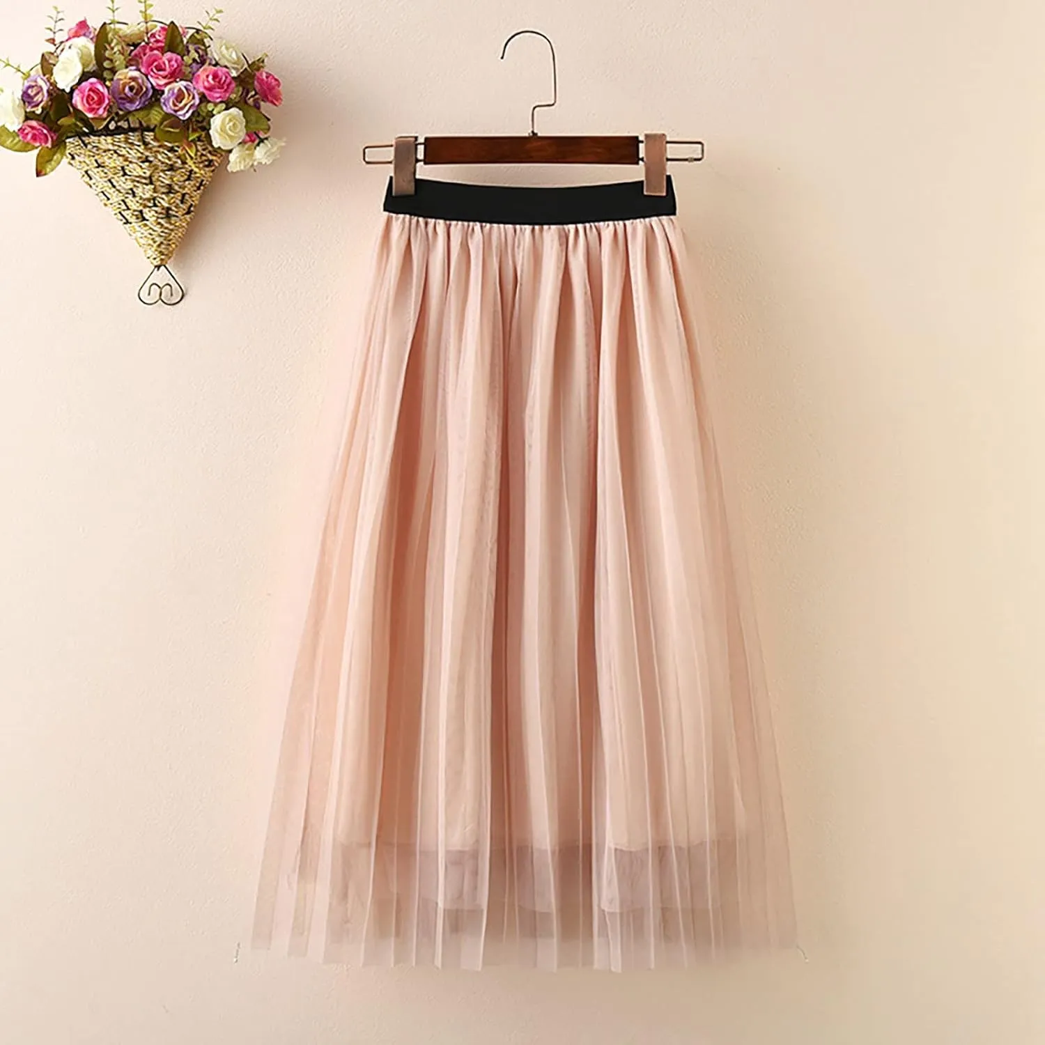 Girls Pleated Elastic High Waist A-Line Boho Swing Maxi Long Skirt Soft Solid Color Seersucker Princess Tutu Skirts
