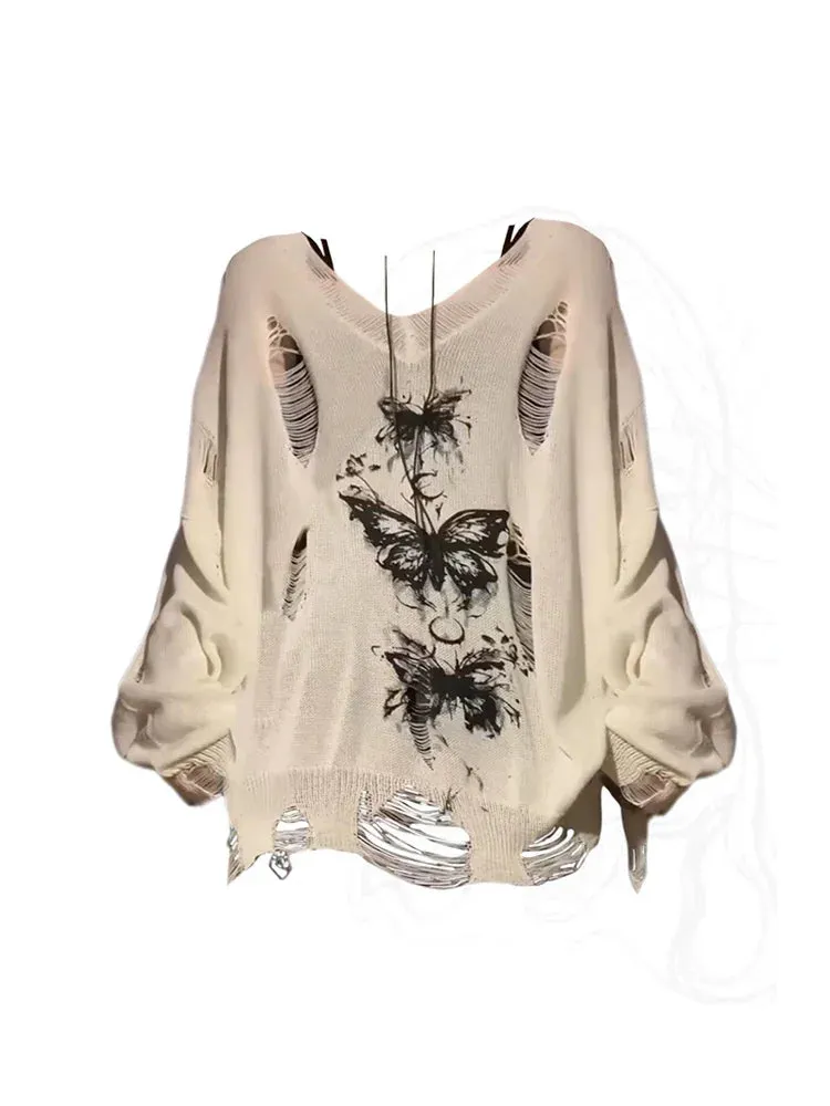 Goth' Dark Black Gothic Grunge Harajuku Butterfly Sweater