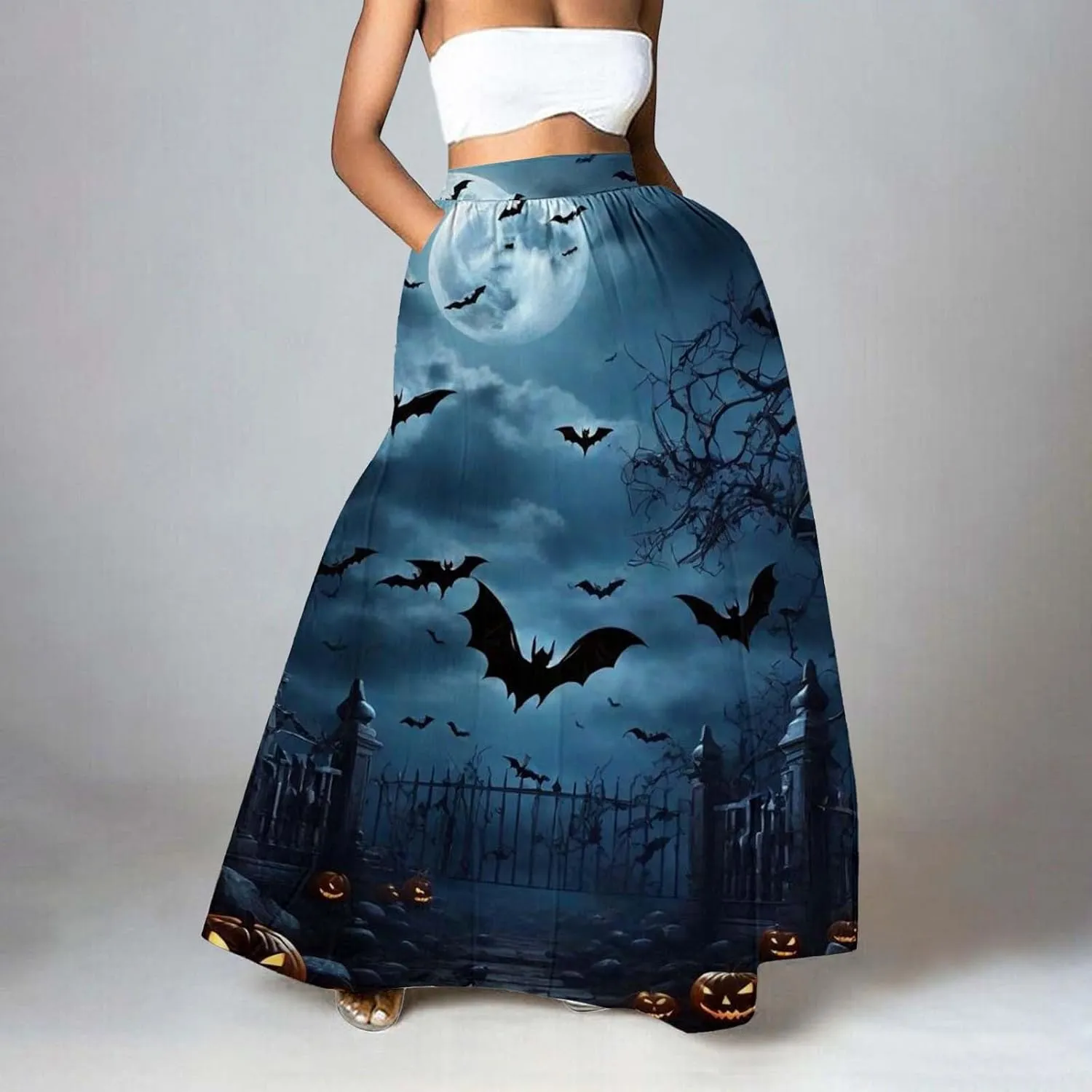 Halloween Skirts for Women Waist Party Beach Pocket Long Maxi Skirt Womens Tulle Skirt Black Tutu Skirt Black Skirt