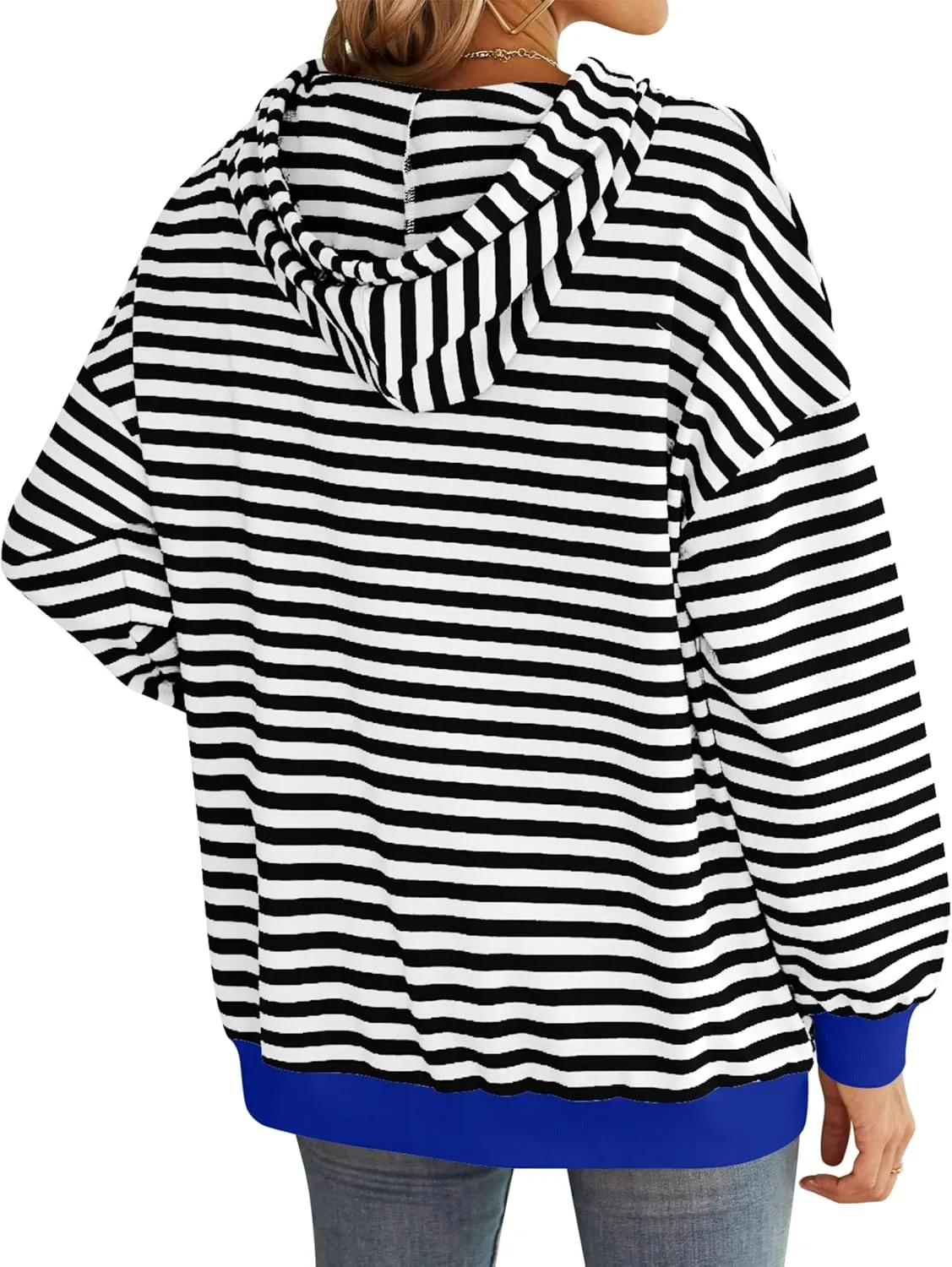 HangNiFang Oversized Striped Sweatshirt for Women Color Block Hoodies Pullover Top Long Sleeve Y2K Clothes