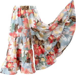 HOOLCHEAN Toddler Little Girls Wide Leg Seersucker Floral Pants Loose Fit Large Hem