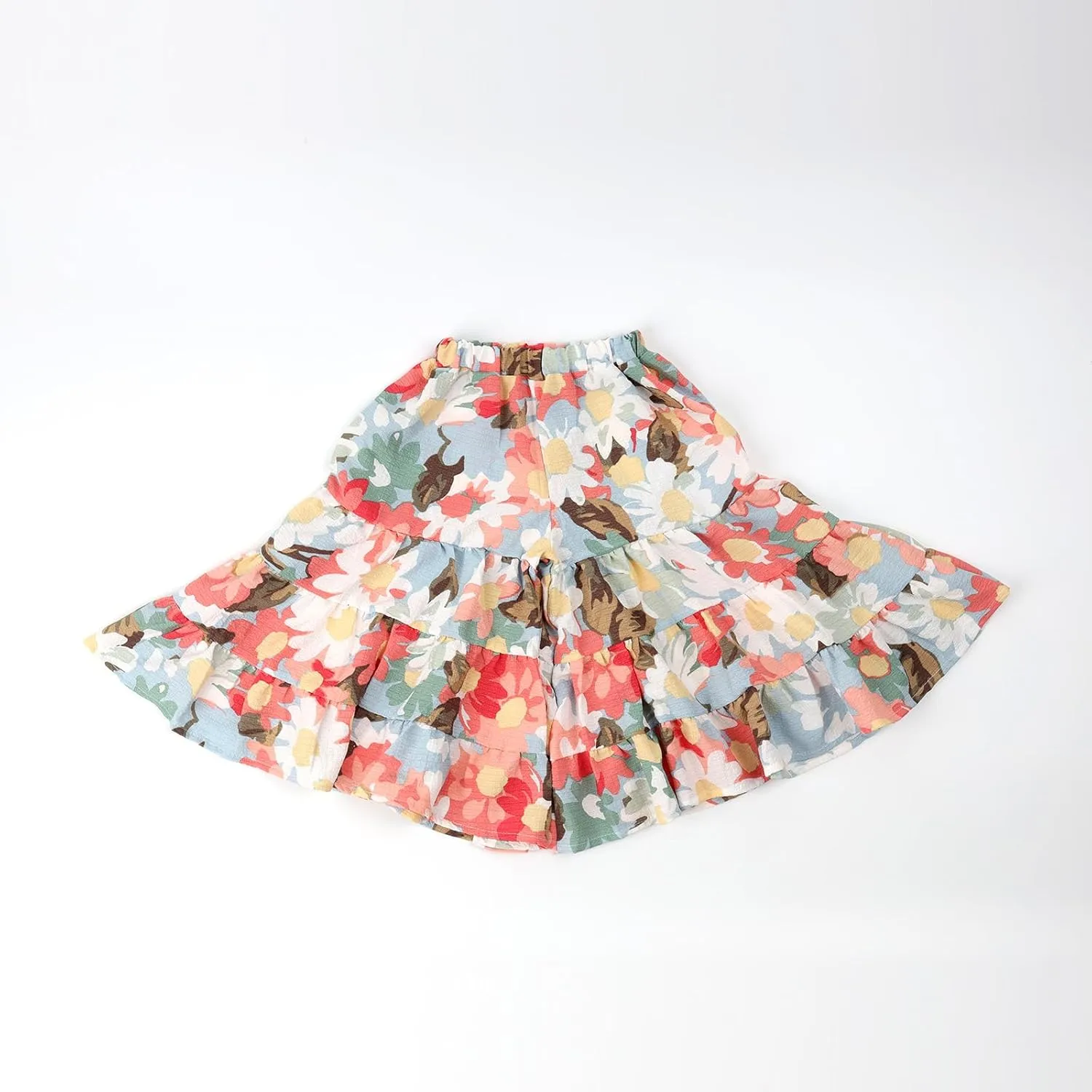 HOOLCHEAN Toddler Little Girls Wide Leg Seersucker Floral Pants Loose Fit Large Hem