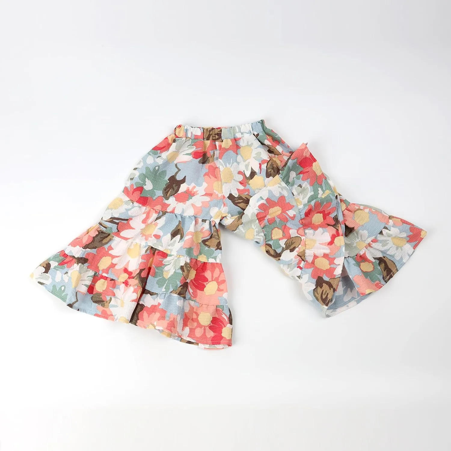 HOOLCHEAN Toddler Little Girls Wide Leg Seersucker Floral Pants Loose Fit Large Hem