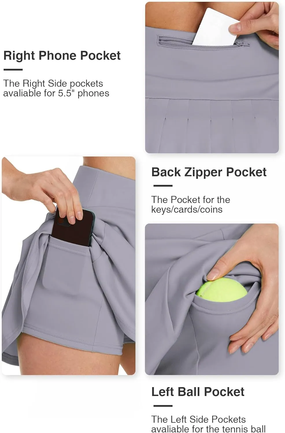 Hount Women's Pleated Tennis Skirts with Pockets High Waisted Golf Skorts Running Skirt Athletic Short Skirts
