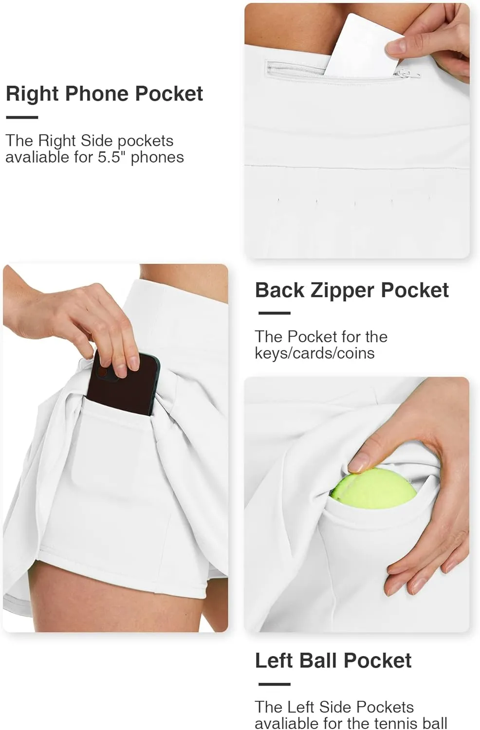 Hount Women's Pleated Tennis Skirts with Pockets High Waisted Golf Skorts Running Skirt Athletic Short Skirts
