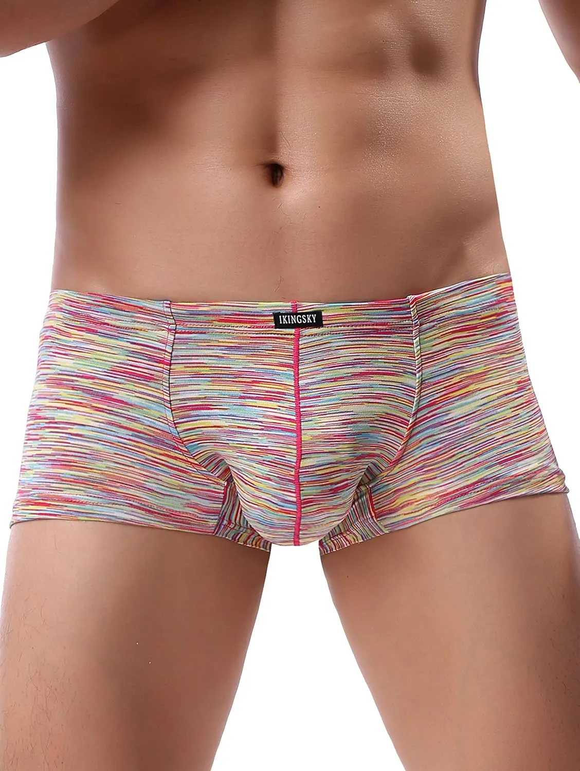 IKINGSKY Men's Stretch Boxer Briefs Underwear Sexy Low Rise Men Pouch Boxer Shorts