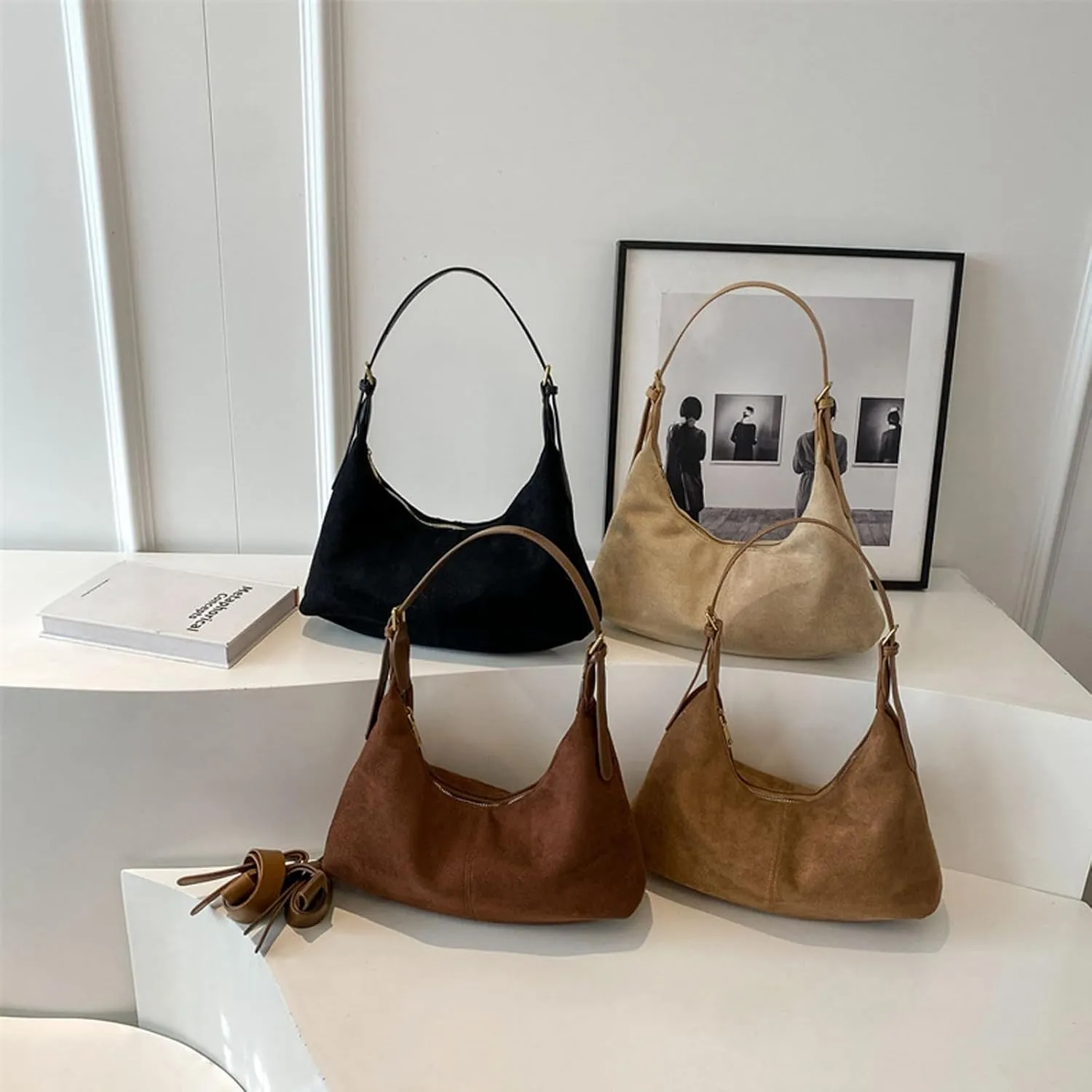 KARRESLY Suede Hobo Bags for Women Leather Slouchy Shoulder Handbag Office Fall Suede Purse Tote Bag