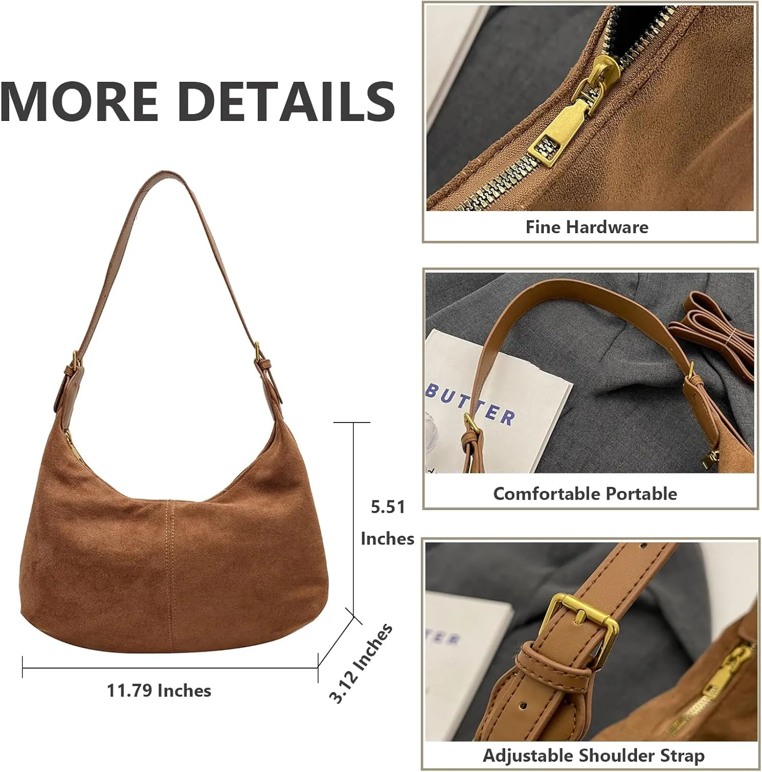 KARRESLY Suede Hobo Bags for Women Leather Slouchy Shoulder Handbag Office Fall Suede Purse Tote Bag