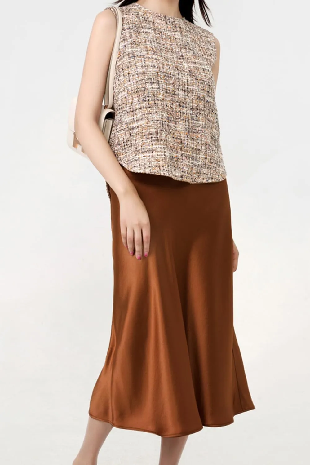 Keasmto Leopard Print Skirt for Women Cheetah High Waist Silk Satin Elasticized Skirts