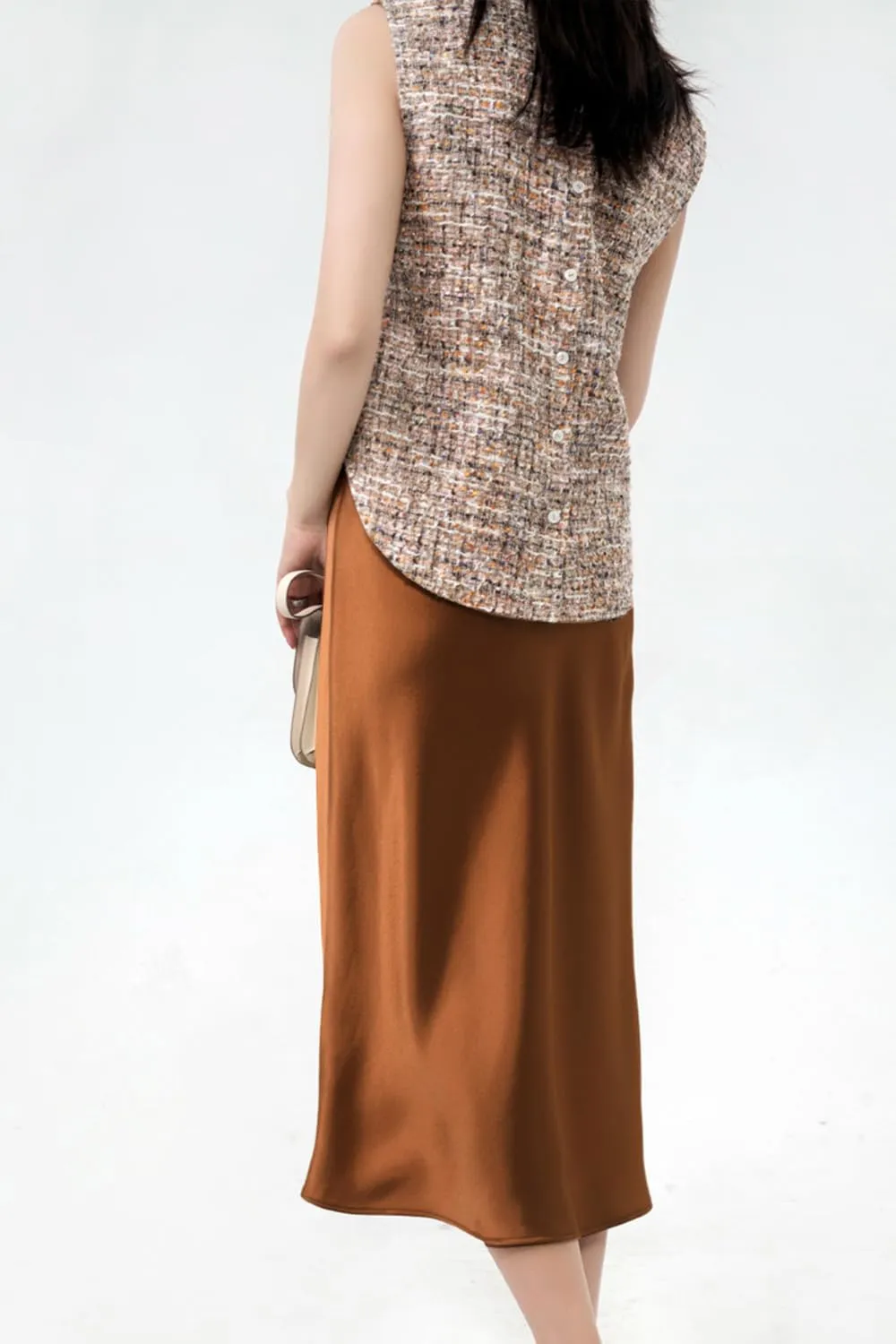 Keasmto Leopard Print Skirt for Women Cheetah High Waist Silk Satin Elasticized Skirts