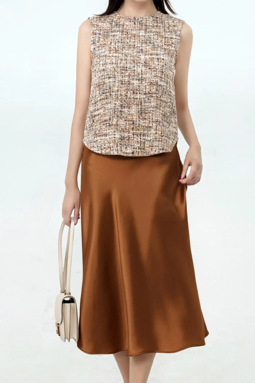 Keasmto Leopard Print Skirt for Women Cheetah High Waist Silk Satin Elasticized Skirts