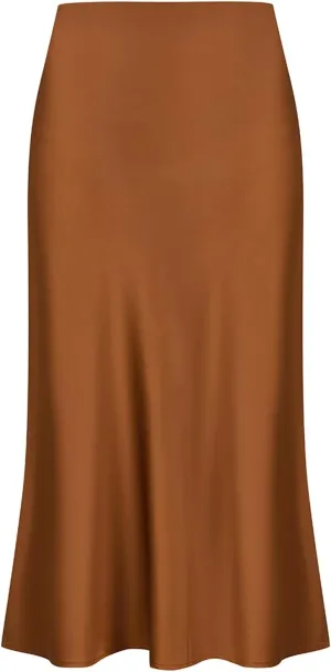 Keasmto Leopard Print Skirt for Women Cheetah High Waist Silk Satin Elasticized Skirts