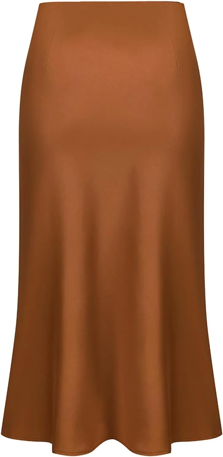 Keasmto Leopard Print Skirt for Women Cheetah High Waist Silk Satin Elasticized Skirts