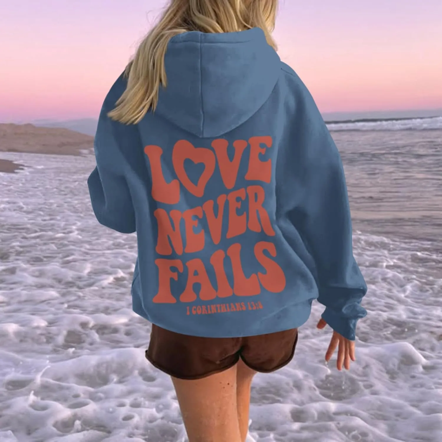 KIEKIECOO Graphic Hoodies With Designs for Teen Girls Aesthetic Cute Oversized Fall Sweatshirts Love Never Fails for Women