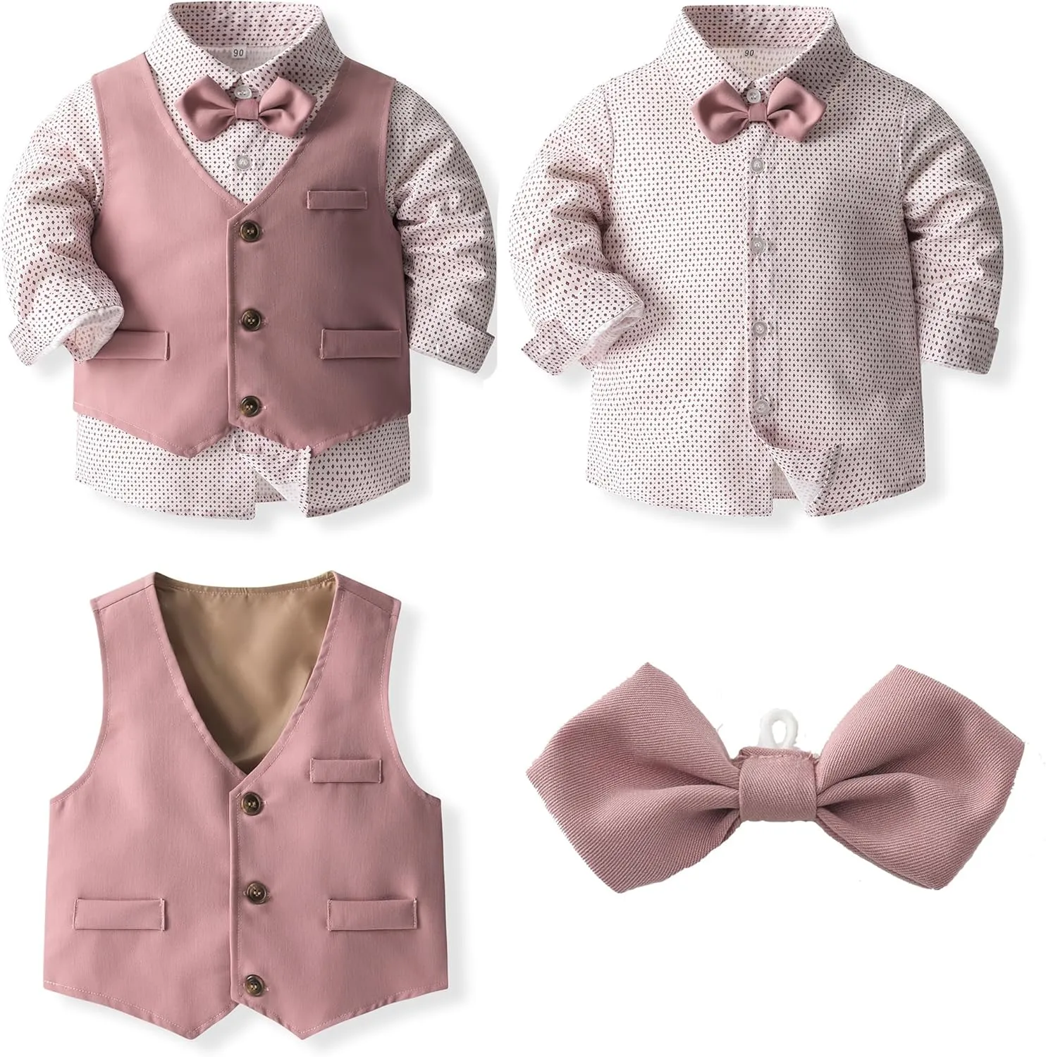 Kimocat Boys' 4-Piece Formal Suit Set Dress Shirt Vest Pants and Tie Wedding Birthday Party Suit