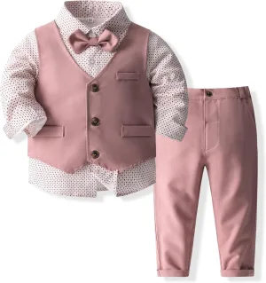 Kimocat Boys' 4-Piece Formal Suit Set Dress Shirt Vest Pants and Tie Wedding Birthday Party Suit
