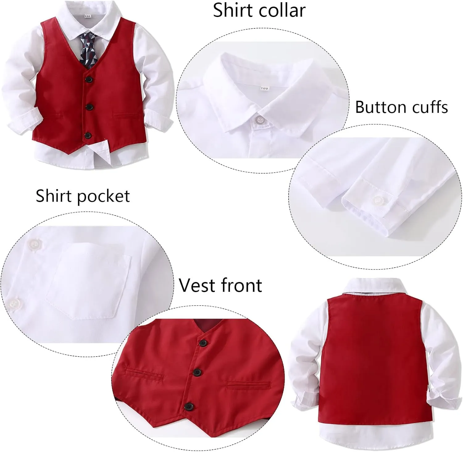 Kimocat Boys' 4-Piece Formal Suit Set Dress Shirt Vest Pants and Tie Wedding Birthday Party Suit