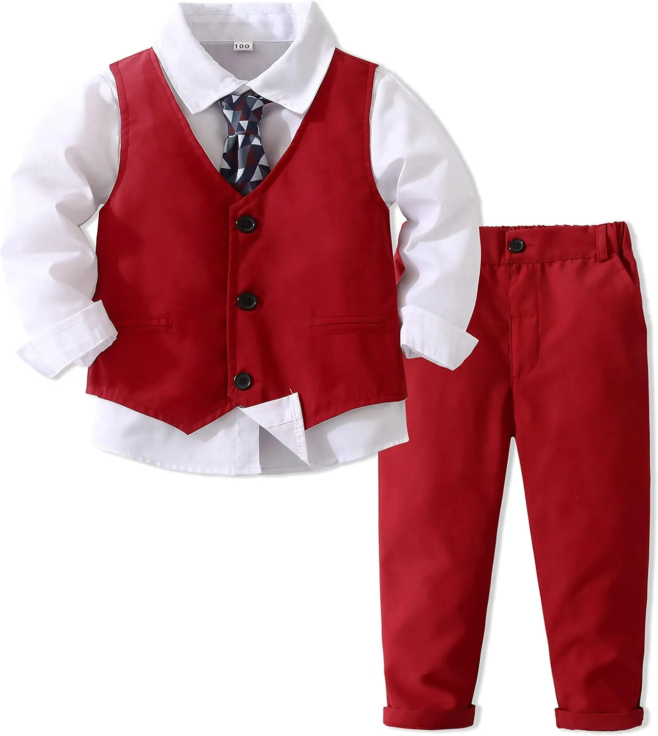 Kimocat Boys' 4-Piece Formal Suit Set Dress Shirt Vest Pants and Tie Wedding Birthday Party Suit