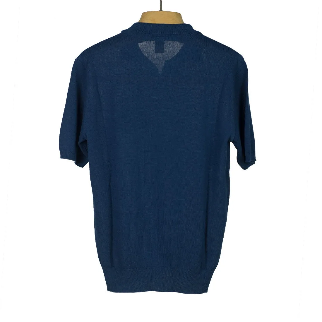 Knit short sleeve polo shirt, Blue crisp cotton