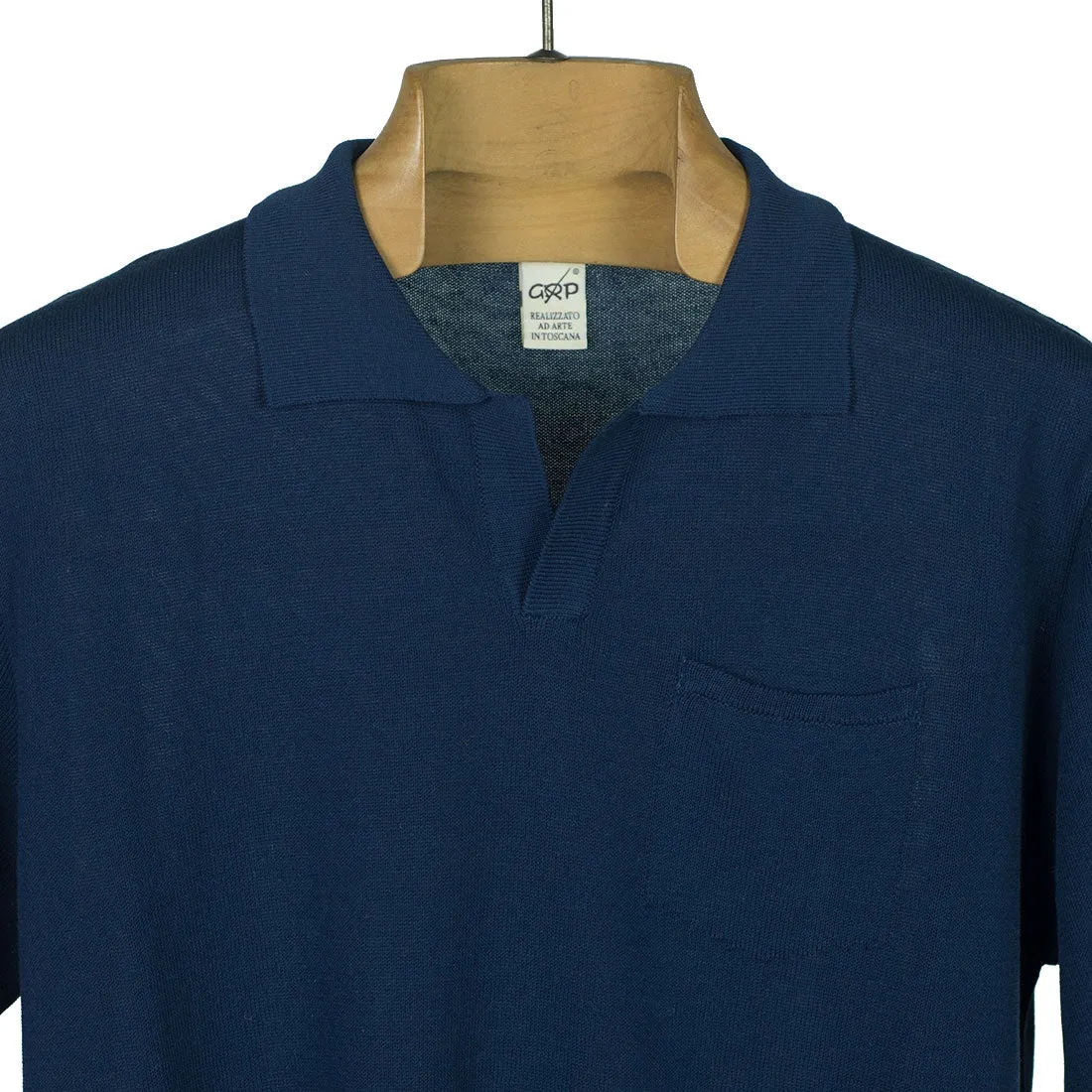 Knit short sleeve polo shirt, Blue crisp cotton